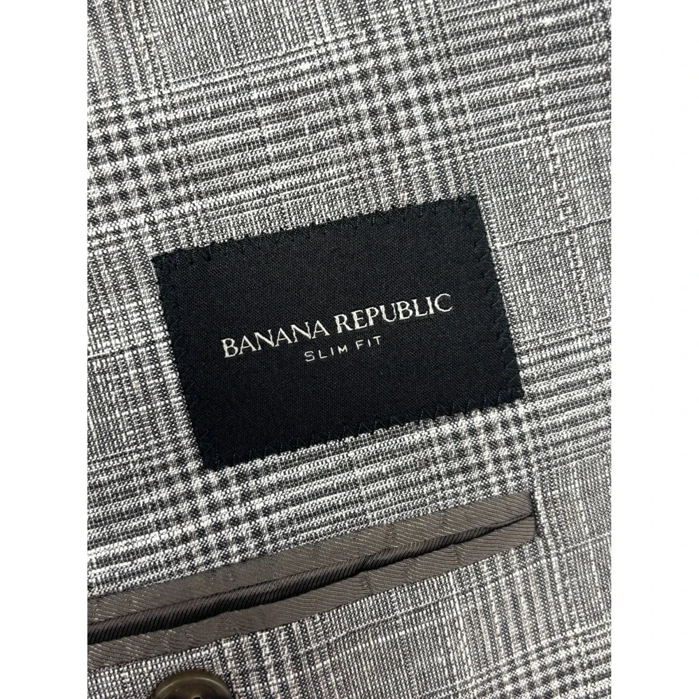 Banana Republic 38R Taupe Plaid Linen Cotton Wool Blazer Jacket Sport Coat Light